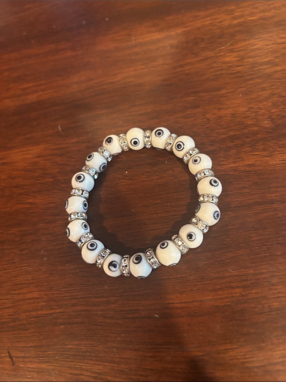 2 Evil Eye Beaded Stretch Bracelets - White and Black